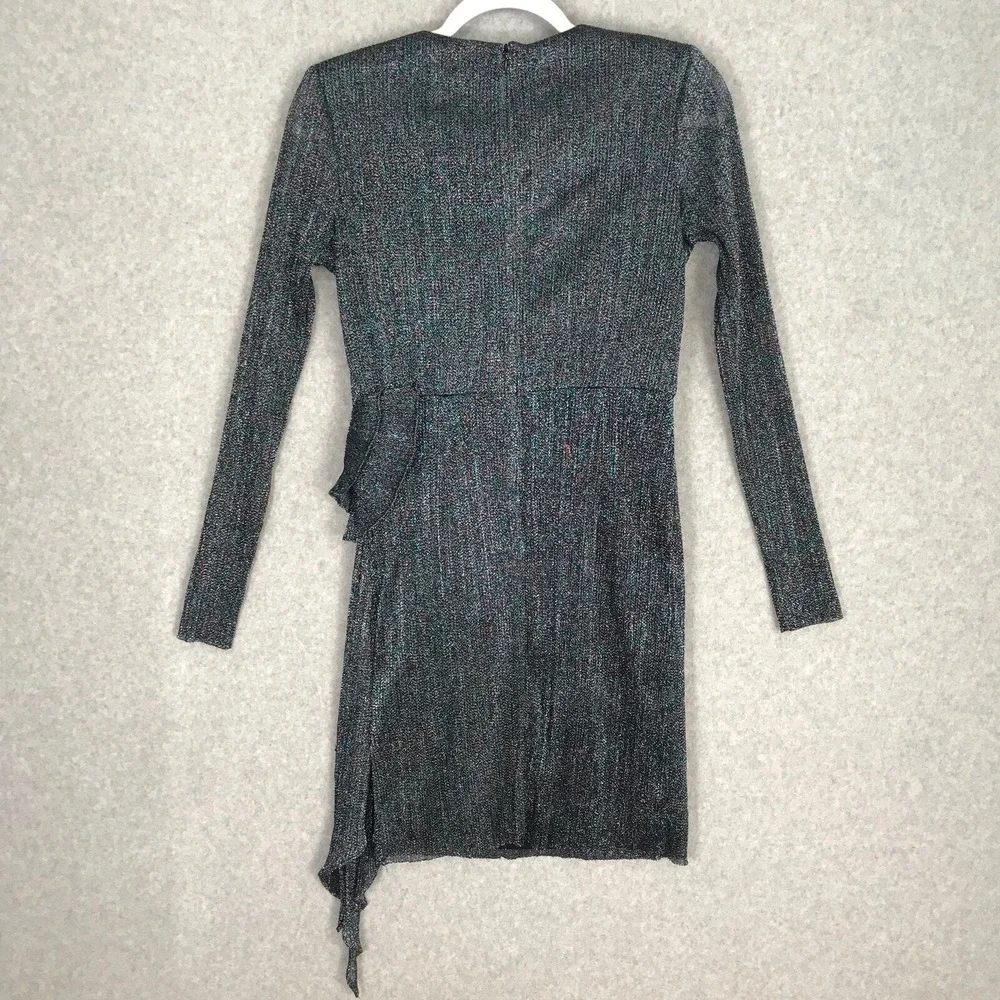 Aidan Mattox Teal‎ Metallic Wrap Dress Size 4 Bow Shimmer Party NYE Holiday Glam - Picture 10 of 16